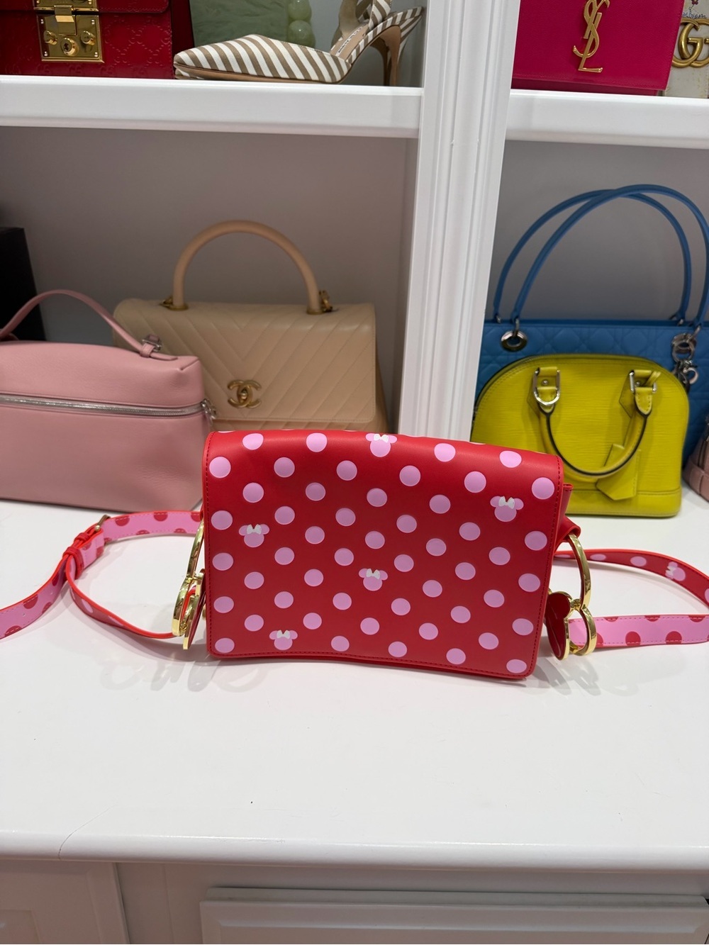 NEW Loungefly X Disney Minnie Mouse Pink Polka Dot Bow Strap Crossbody - Picture 7 of 16